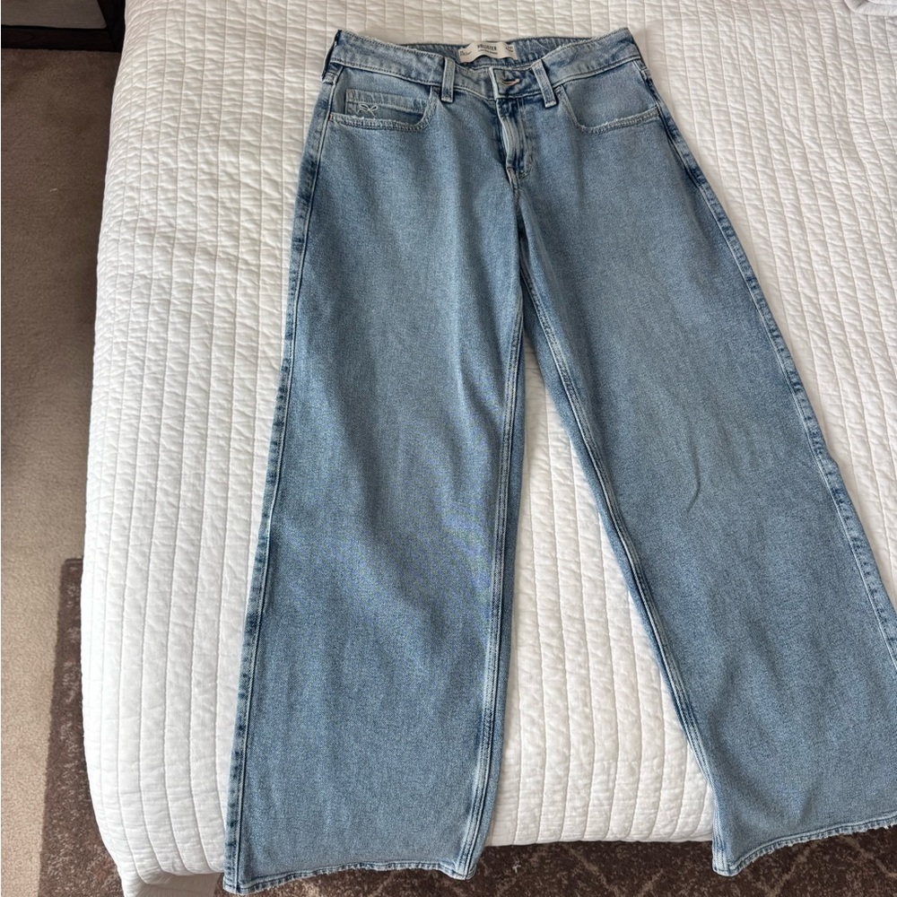 Hollister Light Blue Low Rise Baggy Jeans with Bow Detail